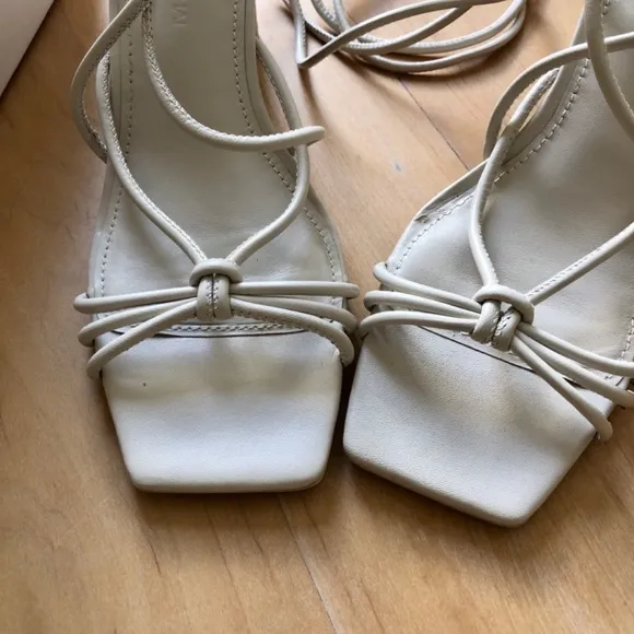 JONATHAN SIMKHAI MEGHAN SQUARE TOED HEEL WRAP SANDALS