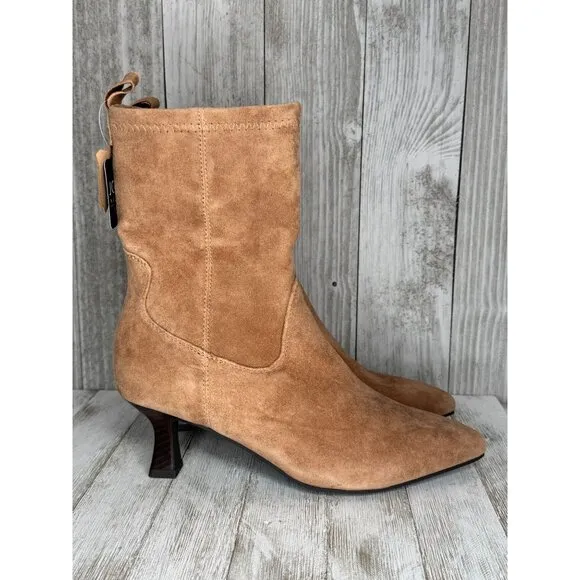 Jones New York Tan Suede Kitten Heel Pointed-Toe Ankle Boots Size 6.5 M NEW NWT