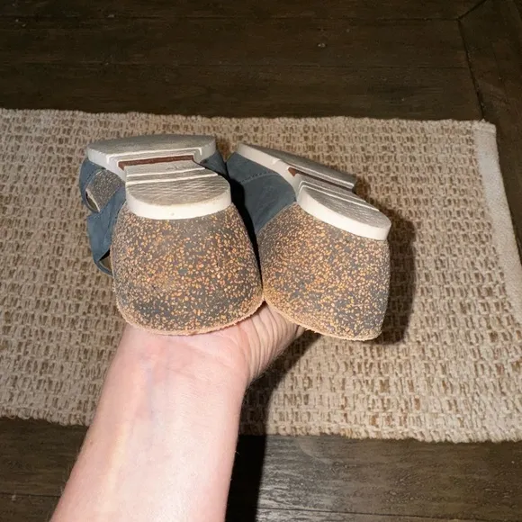 Josef Siebel Gray Blue Leather Slip On Cork Wedge Sandals Comfort Size 36