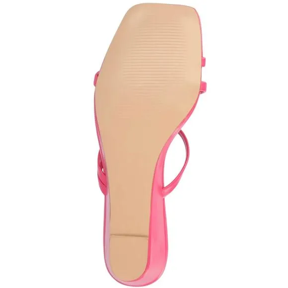 Journee Women's Takarah Strappy Asymmetrical Wedge Slide Sandals Pink Size 8 1/2