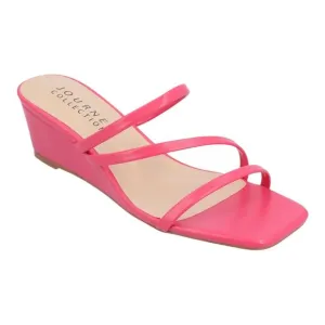 Journee Women's Takarah Strappy Asymmetrical Wedge Slide Sandals Pink Size 8 1/2