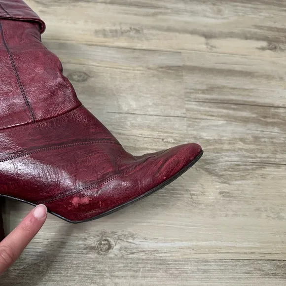 Joyce California Red Leather Slouchy Pirate Pointed Toe Bootie Boots Size 8