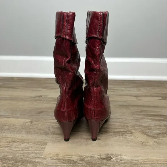 Joyce California Red Leather Slouchy Pirate Pointed Toe Bootie Boots Size 8