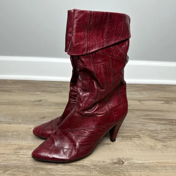 Joyce California Red Leather Slouchy Pirate Pointed Toe Bootie Boots Size 8