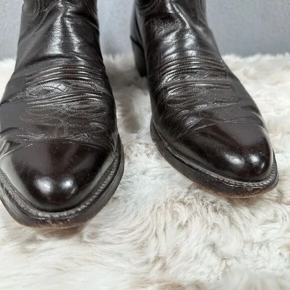 Justin Dark Brown Leather Pointed Toe Western Cowboy Boots 2542 Size 10B