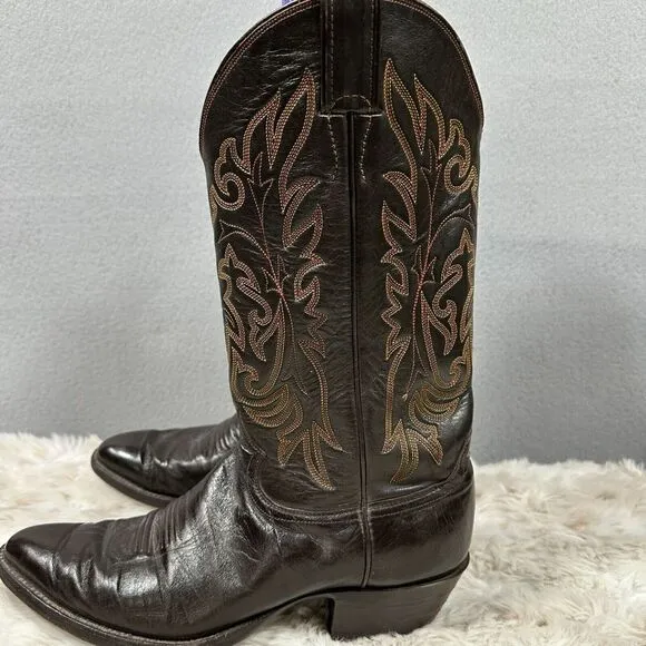 Justin Dark Brown Leather Pointed Toe Western Cowboy Boots 2542 Size 10B