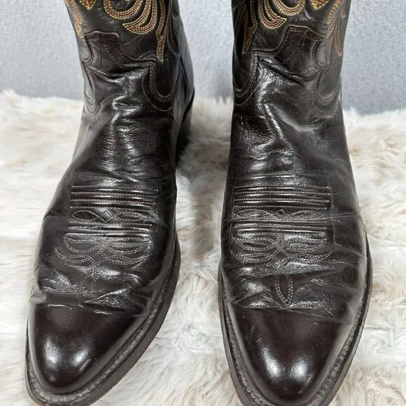 Justin Dark Brown Leather Pointed Toe Western Cowboy Boots 2542 Size 10B
