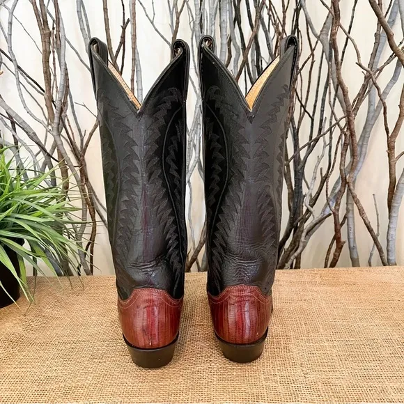 Justin Lizard Skin Leather Western Cowboy Boots 9373 Size 5.5 Women’s Two-Tone