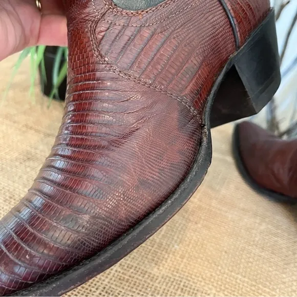 Justin Lizard Skin Leather Western Cowboy Boots 9373 Size 5.5 Women’s Two-Tone