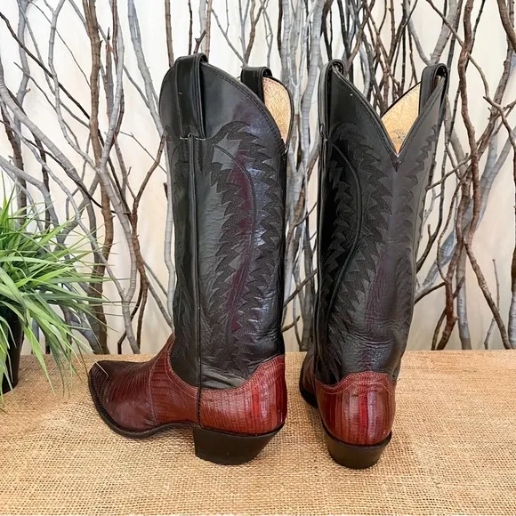 Justin Lizard Skin Leather Western Cowboy Boots 9373 Size 5.5 Women’s Two-Tone