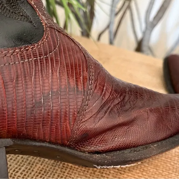 Justin Lizard Skin Leather Western Cowboy Boots 9373 Size 5.5 Women’s Two-Tone