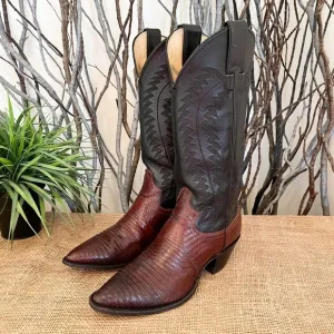 Justin Lizard Skin Leather Western Cowboy Boots 9373 Size 5.5 Women’s Two-Tone