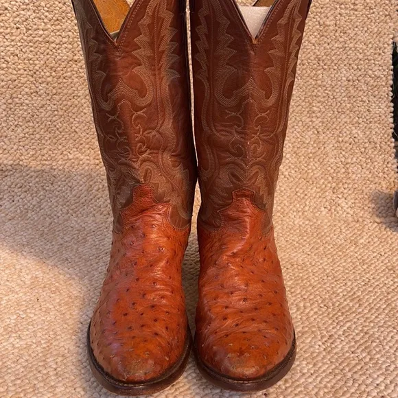 Justin Men's Cognac Ostrich Western Boots - Pointed Toe men’s 9D