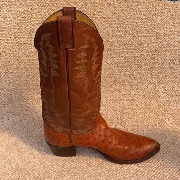 Justin Men's Cognac Ostrich Western Boots - Pointed Toe men’s 9D