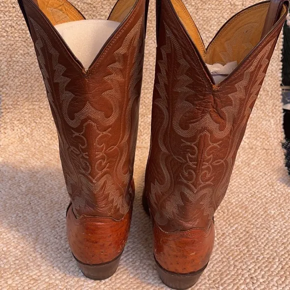 Justin Men's Cognac Ostrich Western Boots - Pointed Toe men’s 9D