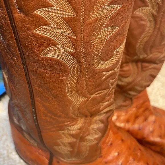 Justin Men's Cognac Ostrich Western Boots - Pointed Toe men’s 9D