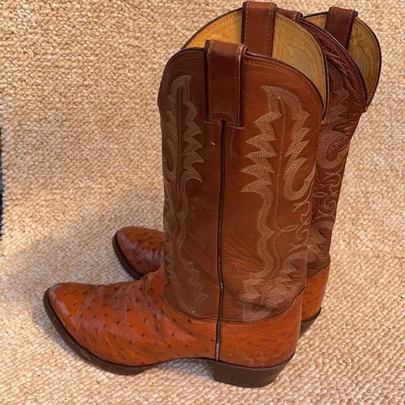 Justin Men's Cognac Ostrich Western Boots - Pointed Toe men’s 9D