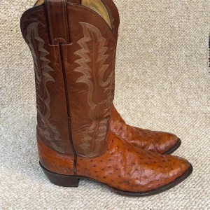 Justin Men's Cognac Ostrich Western Boots - Pointed Toe men’s 9D