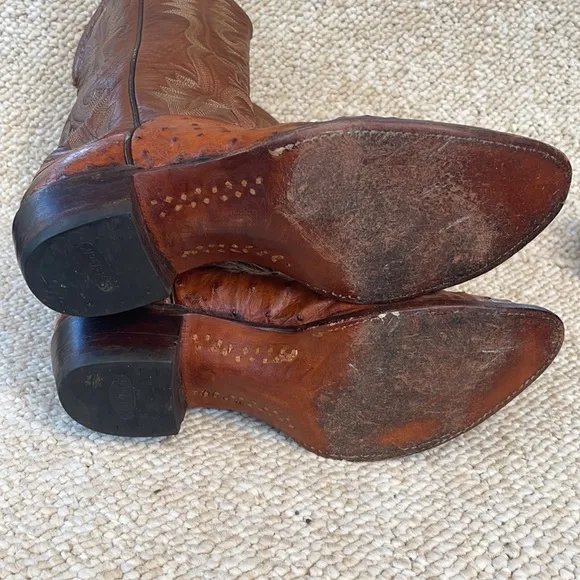 Justin Men's Cognac Ostrich Western Boots - Pointed Toe men’s 9D