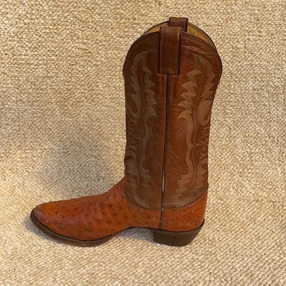 Justin Men's Cognac Ostrich Western Boots - Pointed Toe men’s 9D