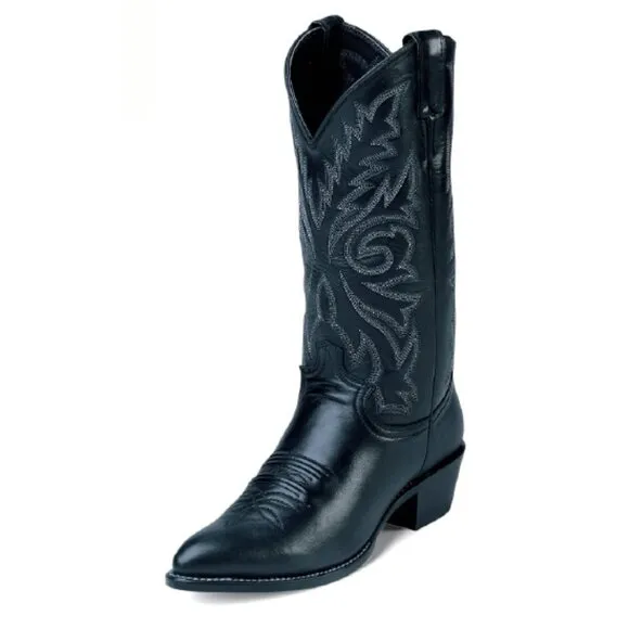Justin Mens Size 10D Black Western Cowboy Boots Pointed Toe Embroidered Design