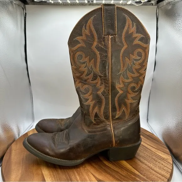 Justin Stampede Pull On Western Boots Pointed Toe Brown 2555 Leather Men's‎ 9D