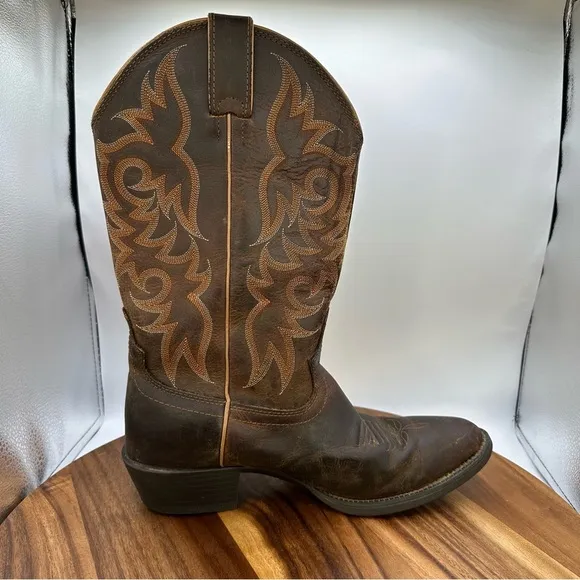 Justin Stampede Pull On Western Boots Pointed Toe Brown 2555 Leather Men's‎ 9D