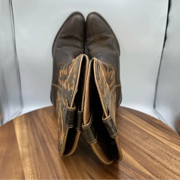 Justin Stampede Pull On Western Boots Pointed Toe Brown 2555 Leather Men's‎ 9D