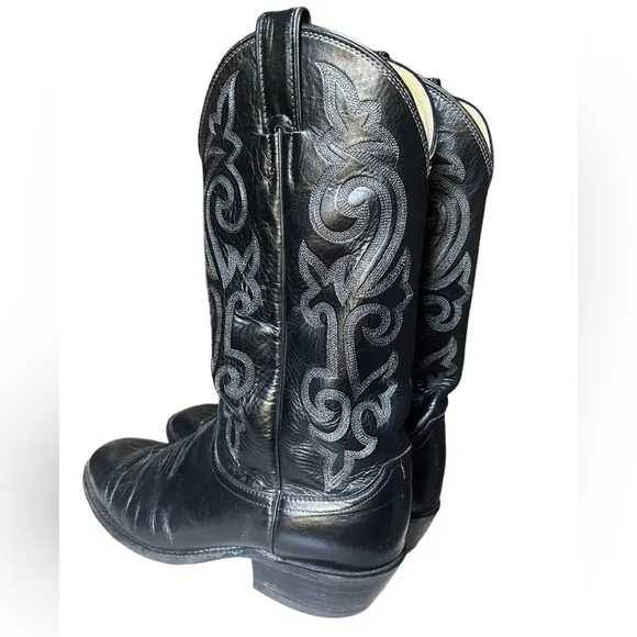 Justin USA Made Men's Classic Black Leather Cowboy Western Boots Size 9.5D