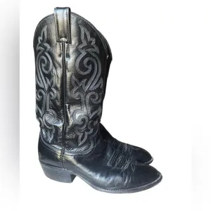 Justin USA Made Men's Classic Black Leather Cowboy Western Boots Size 9.5D