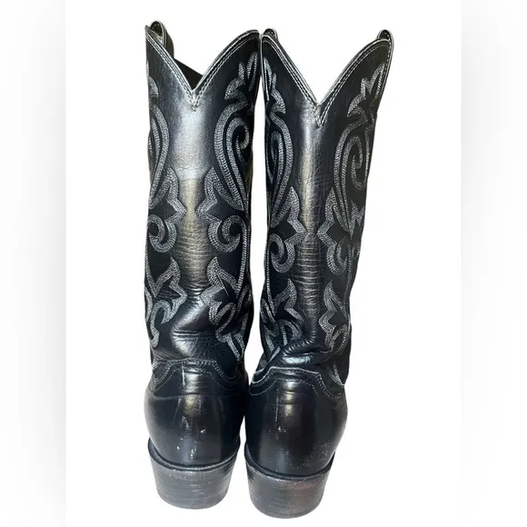 Justin USA Made Men's Classic Black Leather Cowboy Western Boots Size 9.5D