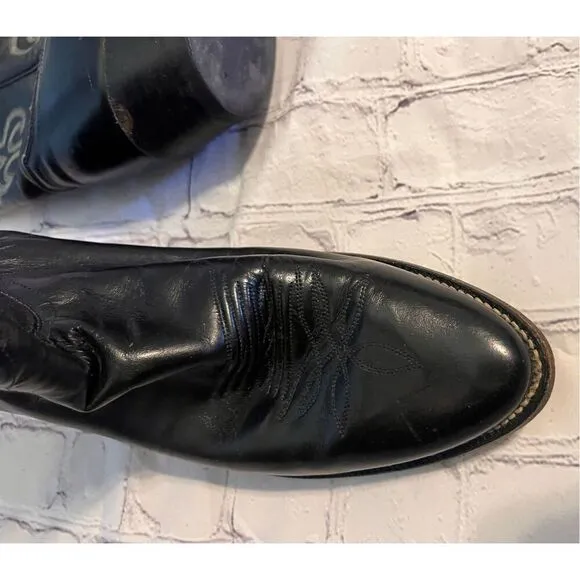 Justin Men's size 8.5EE Wide Classic Western Cowboy Boots Black Tooled Leather