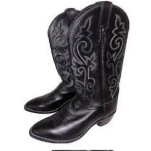 Justin Men's size 8.5EE Wide Classic Western Cowboy Boots Black Tooled Leather