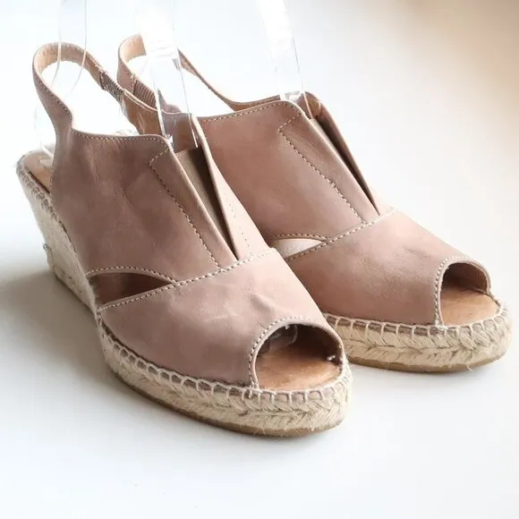 Kanna Dusty Pink Nubuck Leather Sling-back Peep Toe Espadrille Wedge Sandals 7.5