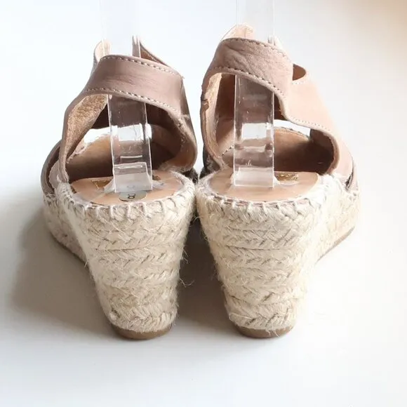 Kanna Dusty Pink Nubuck Leather Sling-back Peep Toe Espadrille Wedge Sandals 7.5