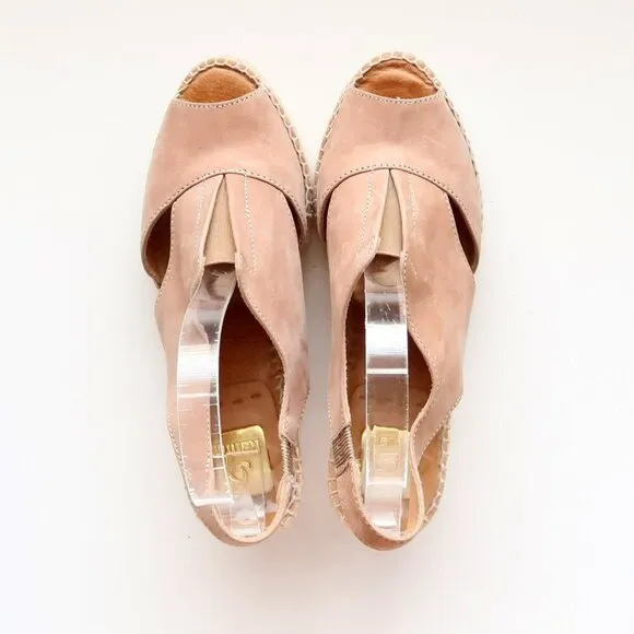 Kanna Dusty Pink Nubuck Leather Sling-back Peep Toe Espadrille Wedge Sandals 7.5