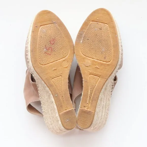 Kanna Dusty Pink Nubuck Leather Sling-back Peep Toe Espadrille Wedge Sandals 7.5