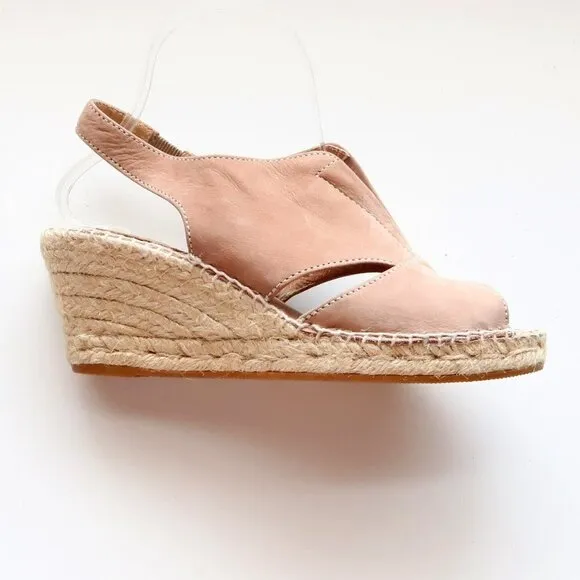 Kanna Dusty Pink Nubuck Leather Sling-back Peep Toe Espadrille Wedge Sandals 7.5
