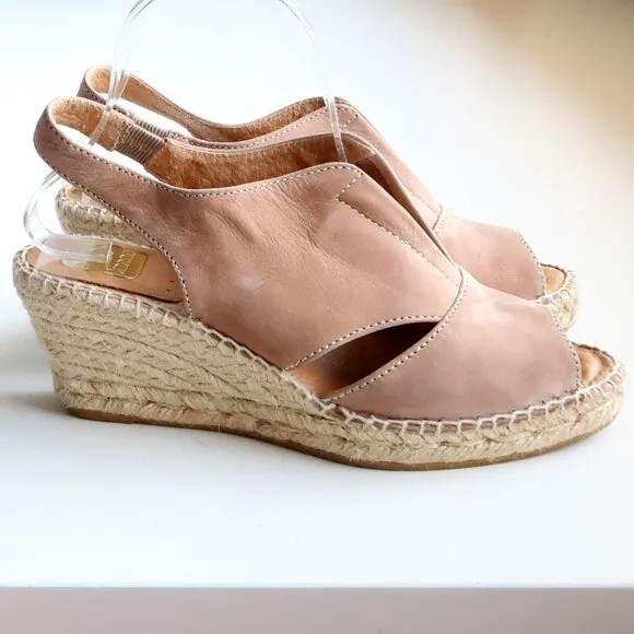 Kanna Dusty Pink Nubuck Leather Sling-back Peep Toe Espadrille Wedge Sandals 7.5