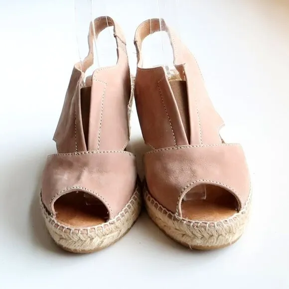 Kanna Dusty Pink Nubuck Leather Sling-back Peep Toe Espadrille Wedge Sandals 7.5
