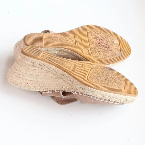 Kanna Dusty Pink Nubuck Leather Sling-back Peep Toe Espadrille Wedge Sandals 7.5