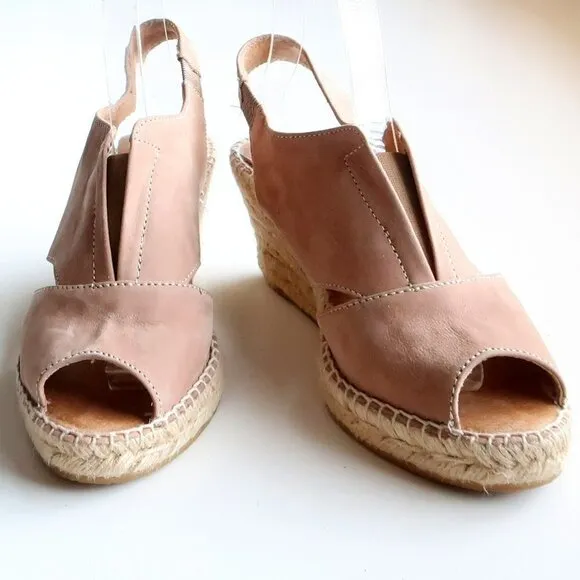 Kanna Dusty Pink Nubuck Leather Sling-back Peep Toe Espadrille Wedge Sandals 7.5