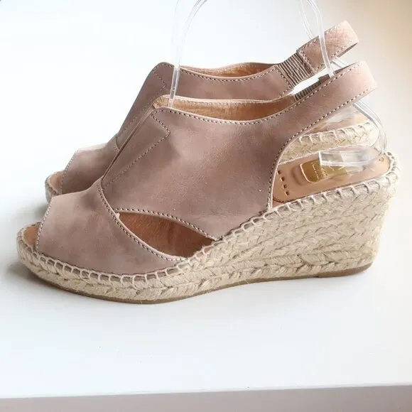 Kanna Dusty Pink Nubuck Leather Sling-back Peep Toe Espadrille Wedge Sandals 7.5