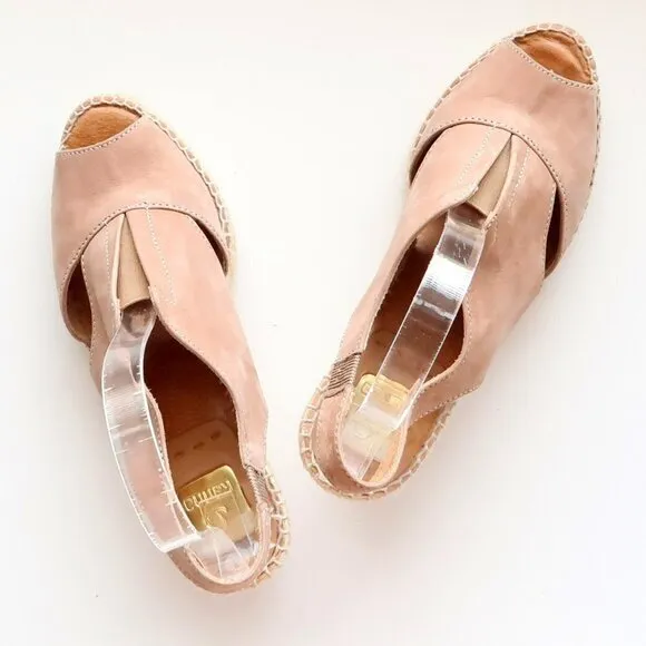 Kanna Dusty Pink Nubuck Leather Sling-back Peep Toe Espadrille Wedge Sandals 7.5