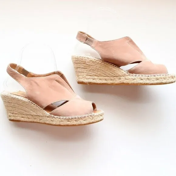 Kanna Dusty Pink Nubuck Leather Sling-back Peep Toe Espadrille Wedge Sandals 7.5