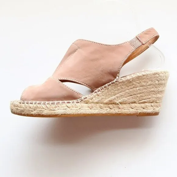 Kanna Dusty Pink Nubuck Leather Sling-back Peep Toe Espadrille Wedge Sandals 7.5
