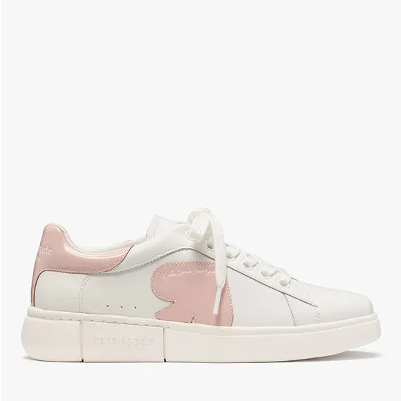 ♠️kate spade Charli Leather Lace Up Sneaker, Optic White/Rose Smoke NIB