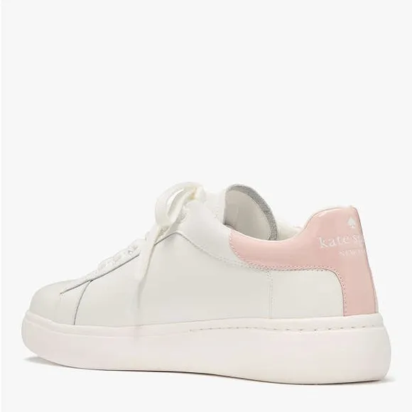 ♠️kate spade Charli Leather Lace Up Sneaker, Optic White/Rose Smoke NIB