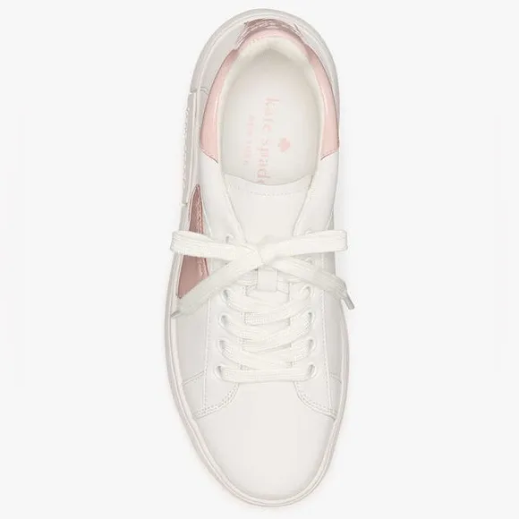 ♠️kate spade Charli Leather Lace Up Sneaker, Optic White/Rose Smoke NIB