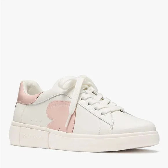 ♠️kate spade Charli Leather Lace Up Sneaker, Optic White/Rose Smoke NIB